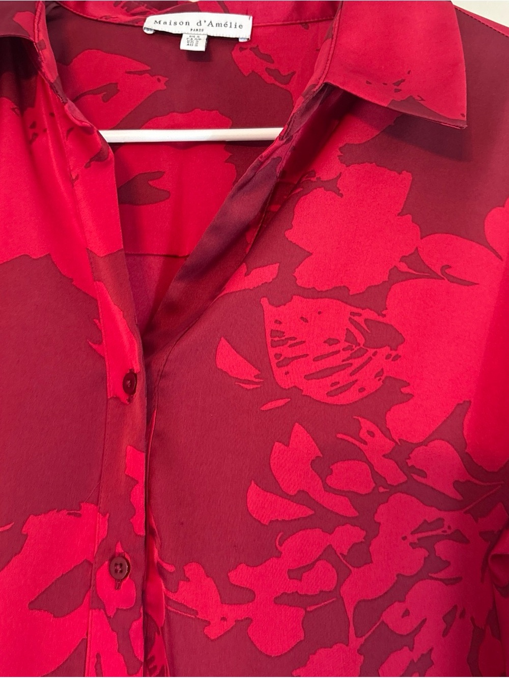 Talbots Red Floral Print Button-Up Blouse - Picture 3 of 6
